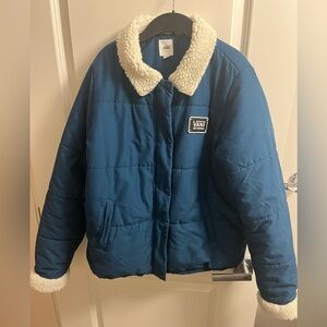 Vans Women Navy Jacket with Sherpa Trim in size M
